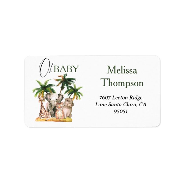Safari Wild Animals Tropical Baby Shower Address Label (Front)