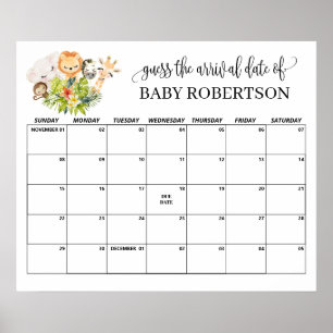 Safari Wild Baby Shower Guess Due Date Calendar Poster