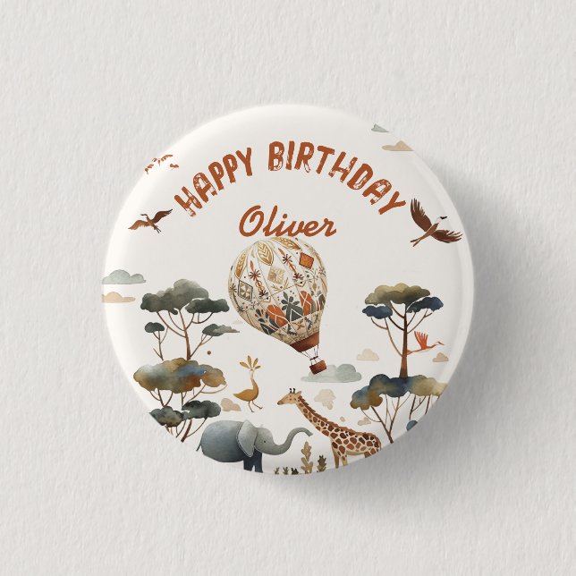 Safari Wild Hot Air Balloon Jungle 1st Birthday  3 Cm Round Badge (Front)