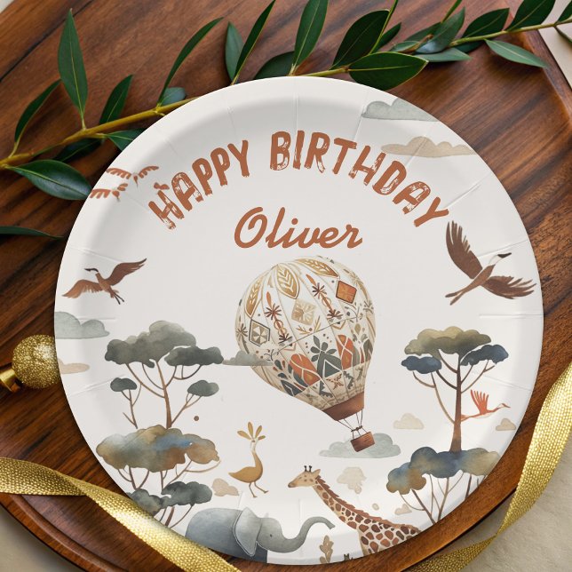 Safari Wild Hot Air Balloon Jungle 1st Birthday  Paper Plate (Creator Uploaded)