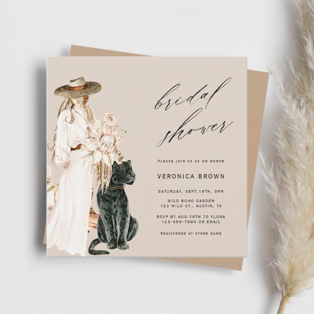 Safari Wild Leopard Boho Lady Bridal Shower Square Invitation (Creator Uploaded)