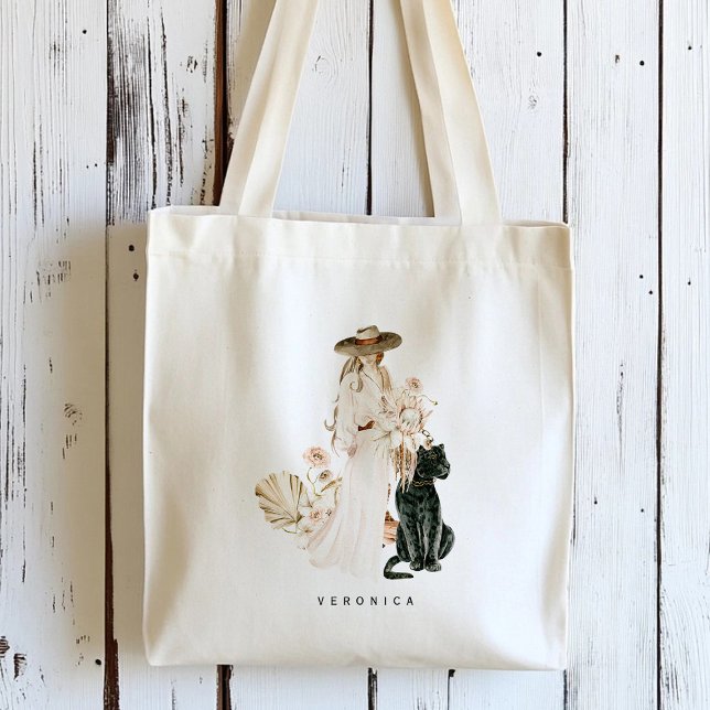 Safari Wild Leopard Boho Lady Personalised Tote Bag (Creator Uploaded)