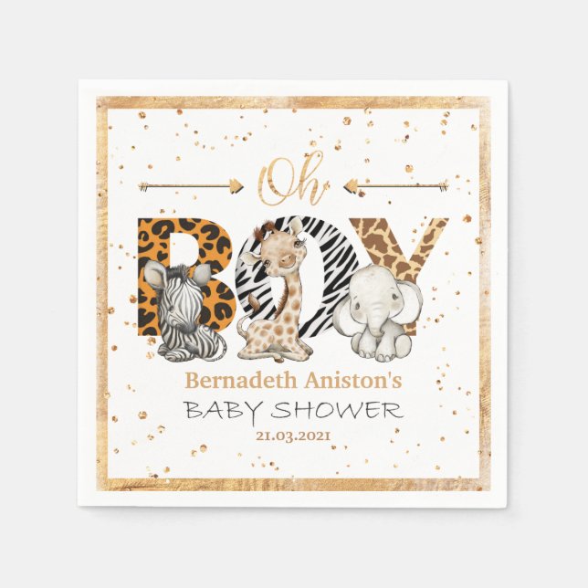 Safari Wild Oh Boy! Baby Shower Napkins (Front)