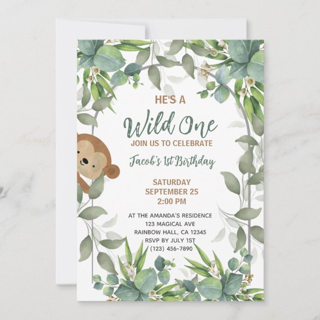 Safari Wild One 1st Birthday Boy   Invitation (Front)