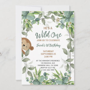 Safari Wild One 1st Birthday Boy   Invitation