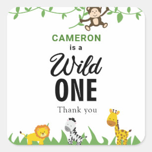 Safari Wild One 1st Birthday Cute Kawaii  Square Sticker