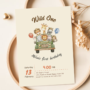 Safari Wild One 1st Birthday Invitation
