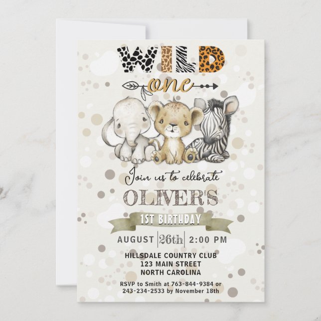 Safari Wild One 1st Birthday Party Invitation (Front)