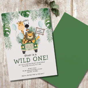 Safari Wild One 1st Birthday Party Invitation