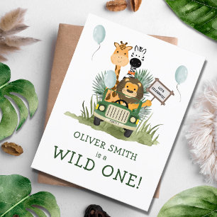 Safari Wild One 1st Birthday Party Invitation  Postcard