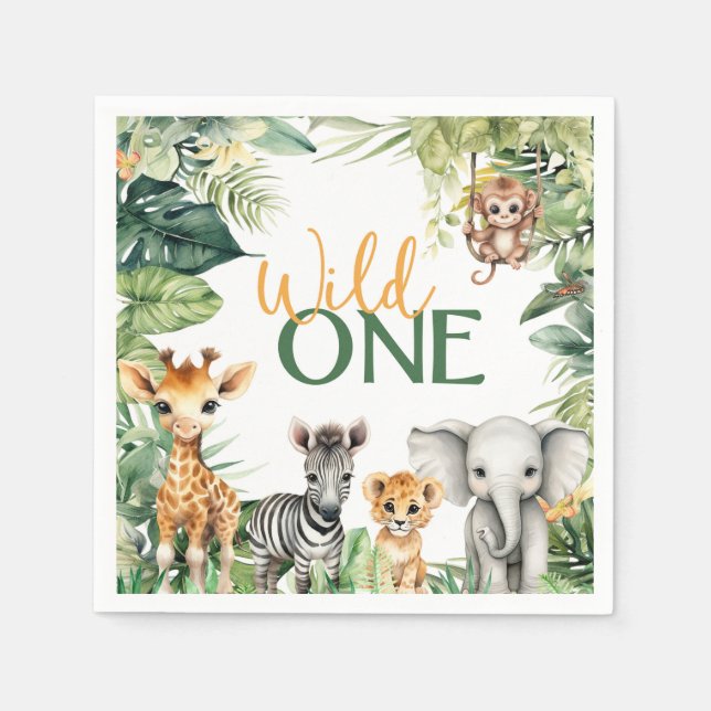 Safari WILD ONE 1st Birthday Party Napkin (Front)
