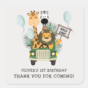 Safari Wild One 1st Birthday Thank You Square Sticker