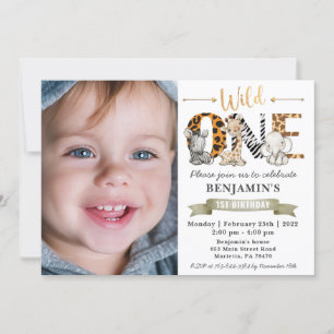 Safari Wild One 1st Birthday with Your Photo Invit Invitation