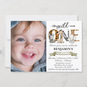 Safari Wild One 1st Birthday with Your Photo Invit Invitation