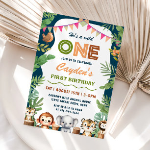 Safari Wild One 1st Boy Birthday Invitation