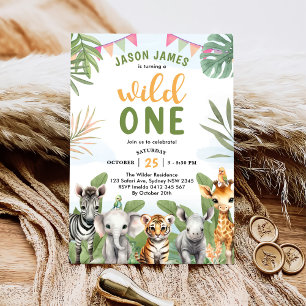Safari Wild One 1st Boy Birthday Invitation
