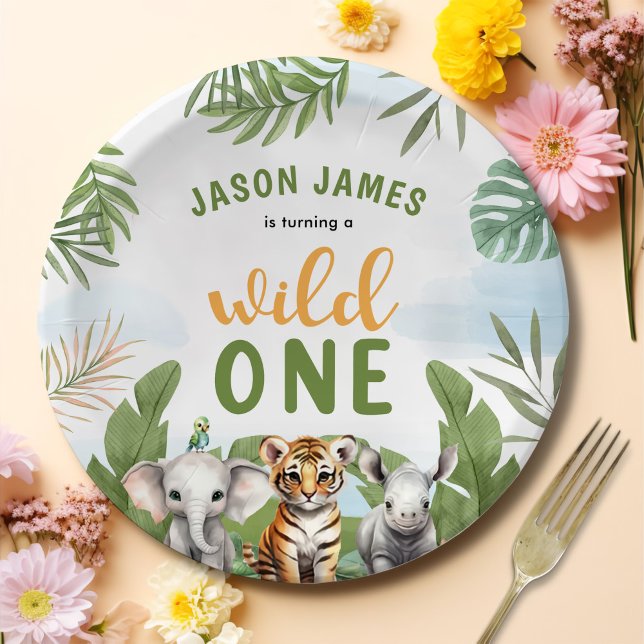 Safari Wild One 1st Boy Birthday Paper Plate (Creator Uploaded)