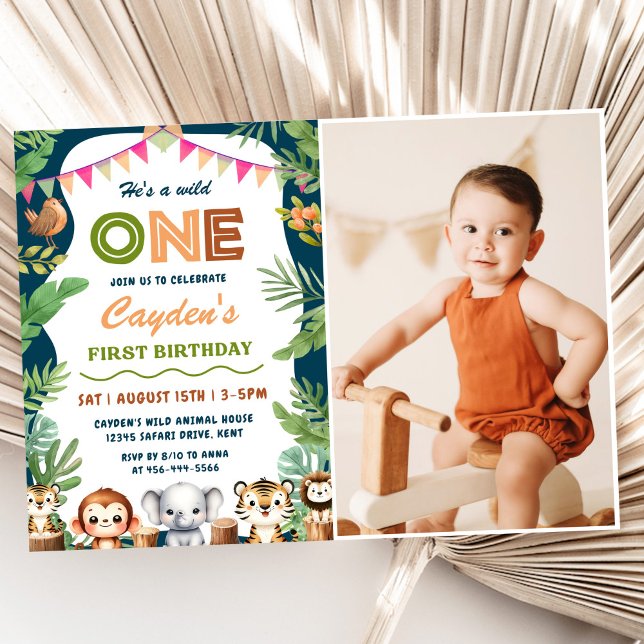 Safari Wild One 1st Boy Birthday Photo Invitation (Creator Uploaded)