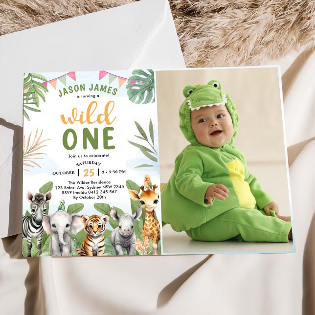 Safari Wild One 1st Boy Birthday Photo Invitation (Creator Uploaded)