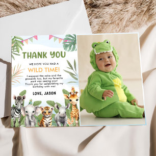 Safari Wild One 1st Boy Birthday Photo Thank You Card