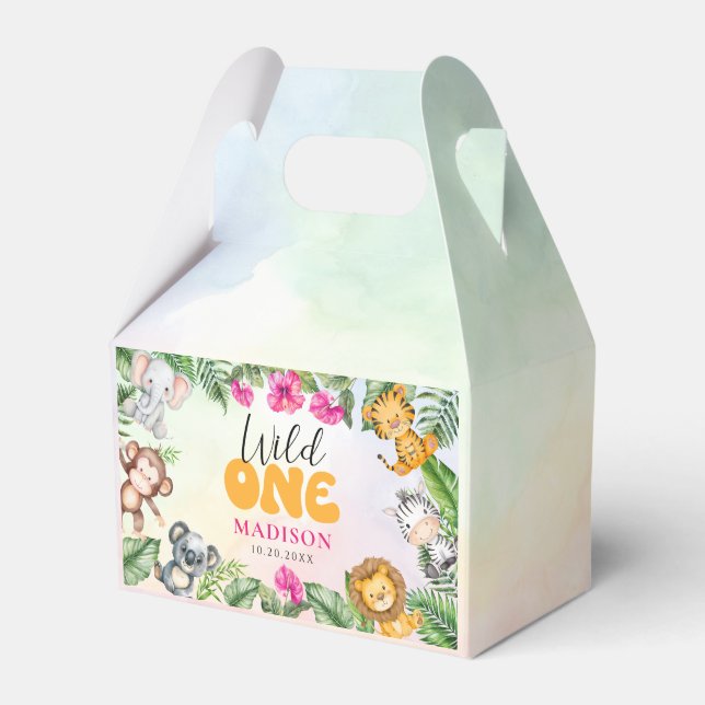 Safari Wild One 1st Girl Birthday Favour Box (Front Side)