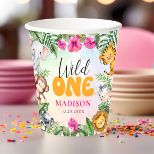 Safari Wild One 1st Girl Birthday Paper Cups