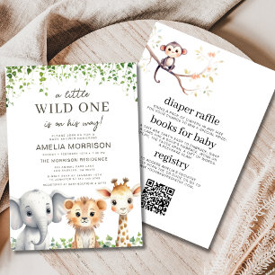 Safari Wild One All in One QR Code Baby Shower Invitation