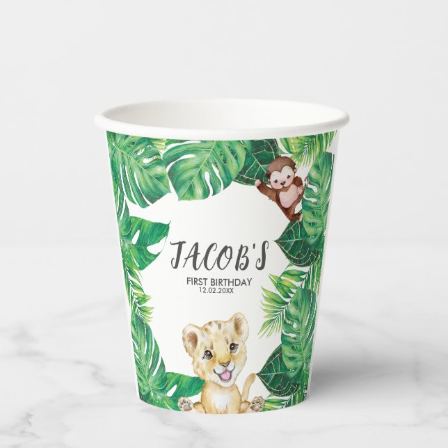 Safari Wild One Animal Jungle Photo 1st Birthday Paper Cups (Front)