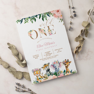 Safari Wild One Animals Jungle Girl Birthday Invitation