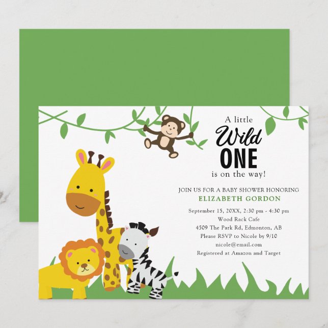 Safari Wild One Baby Shower Jungle Animals Cute Invitation (Front/Back)