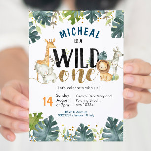 Safari wild one birthday boy invitation