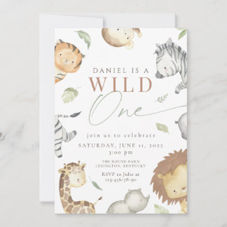 Safari wild one birthday  invitation
