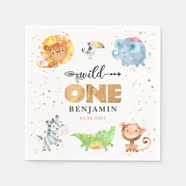 Safari Wild One Birthday Napkins (Front)