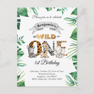 Safari Wild One Birthday Party Invitation Postcard