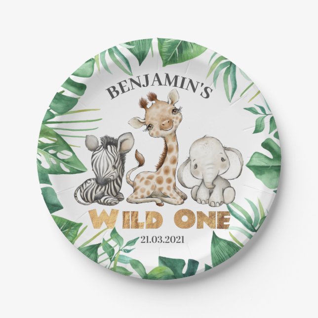 Safari Wild One Birthday Party Paper Plate (Front)
