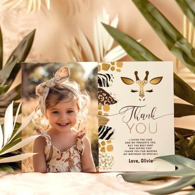 Safari Wild One birthday photo thank you card (Creator Uploaded)