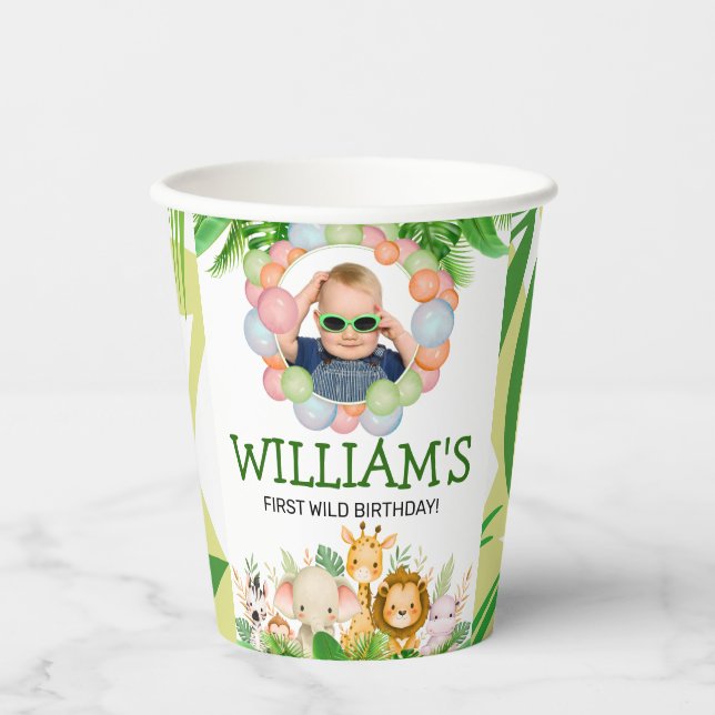 Safari Wild One Birthday PHOTO Welcome Sign  Paper Cups (Front)