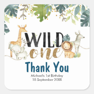 Safari Wild One Birthday Thank You Sticker