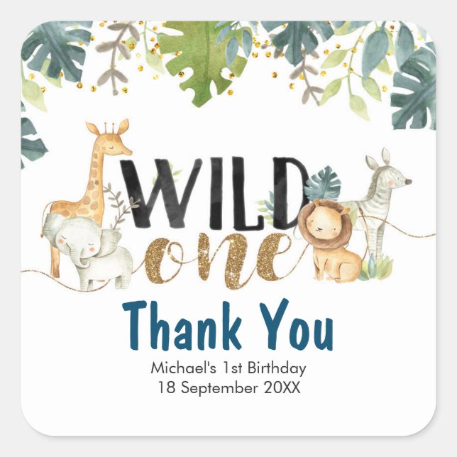 Safari Wild One Birthday Thank You Sticker (Front)