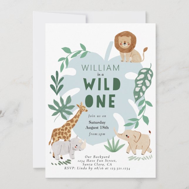 Safari Wild One Boy 1st Birthday Invitation (Front)