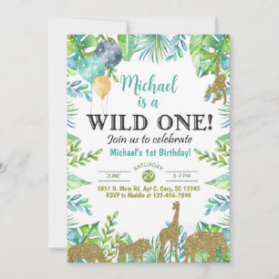 Safari Wild One boy 1st birthday invitation. Invitation
