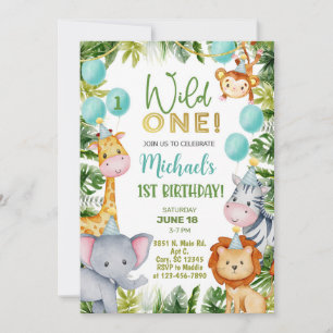 Safari Wild One boy 1st birthday invitation. Invitation