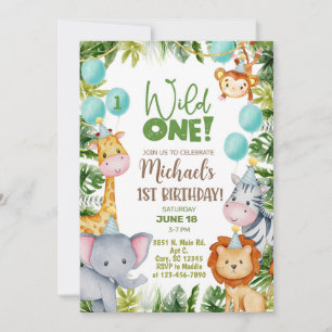 Safari Wild One boy 1st birthday invitation. Invitation