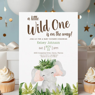 Safari Wild One Elephant Greenery Baby Shower  Invitation