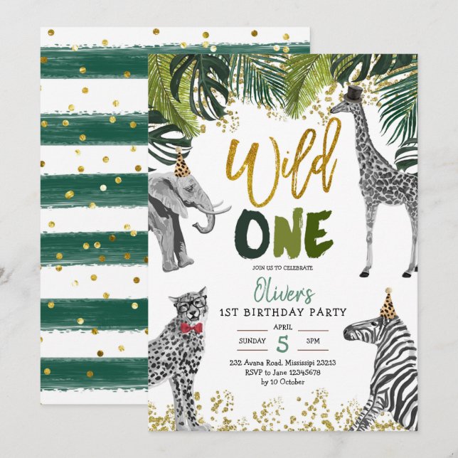Safari Wild One First Birthday Invitation (Front/Back)