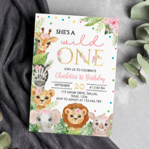 Safari Wild One First Birthday Invitation