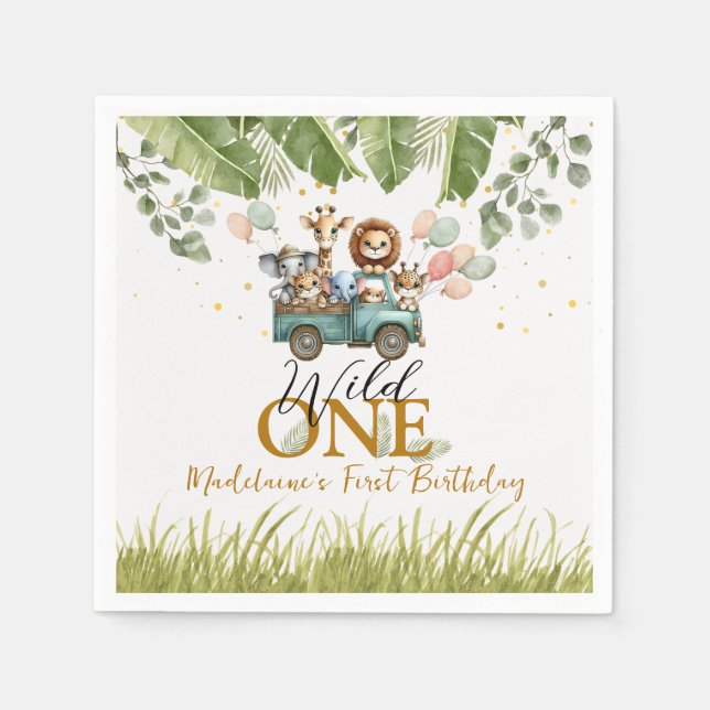 Safari Wild One First Birthday Napkin (Front)
