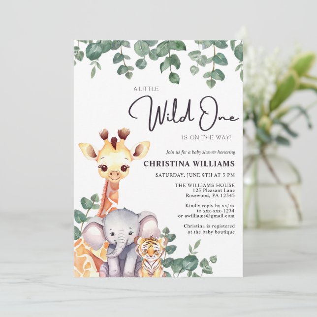 Safari Wild One Gender Neutral Baby Shower Invitation (Standing Front)