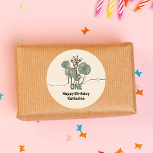 Safari Wild One Giraffe Animal Birthday Classic Round Sticker