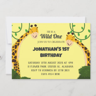 Safari Wild one Giraffe Simple First Birthday Baby Invitation